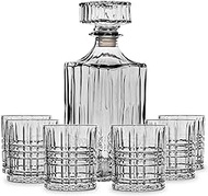 Fifth Avenue Dalmore Whiskey Decanter and Glass Set | 7-Piece Set for Liquor, Scotch, Wine, and Bourbon | Beverage Dispenser | 6 Matching Glass Tumblers | Elegant Liquor Carafe with Stopper