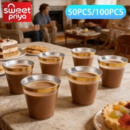 100PCS 200PCS Birthday Plastic Disposable 9OZ 270ML Cups Gold Rim For Family Party Drinking Wine Cup