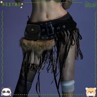 NEXTMY Faux Fur Splicing Belts, Gyaru Chic Mini Bag Belt, Retro Y2K Trendy Design Cowgirl Waistband 