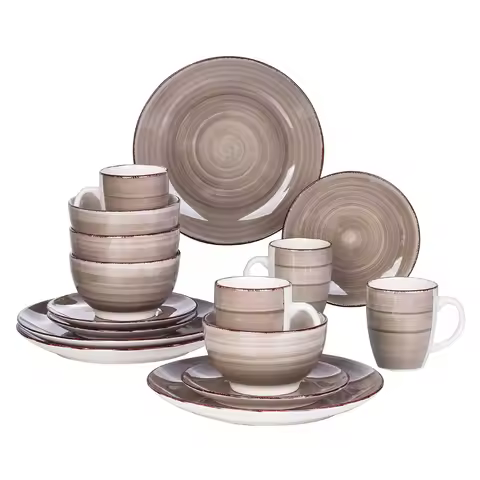 Vancasso Bella-C 16 Pieces Porcelain Dinner Set Vintage Look Ceramic Plate Set with Dinner Plate,Des