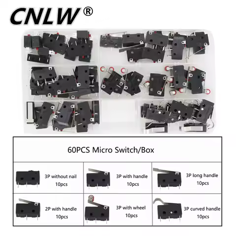 60PCS Micro Switch/Box Limit Switch 5A250VAC KW11-3Z Mini Micro Switch With Pulley Laser Machine Mic