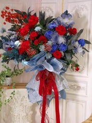 蝴蝶蘭 牡丹菊富貴之花 紅藍色高架花籃 開幕花籃 鮮花高腳花籃