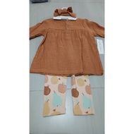 KATUN Emily and oliver muslin cotton girls' set consists of headband, long shirt, pants