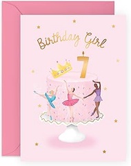 CENTRAL 23 Seventh Birthday Card for Girls - Happy 7th Birthday - Age 7 - Seven Year Old - Crown Bal