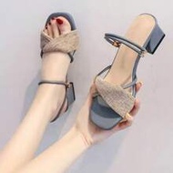 2025 New Chunky Heel Sandals For Women, Summer Mid-Heel Princess Style Suitable For Dresses, Convert