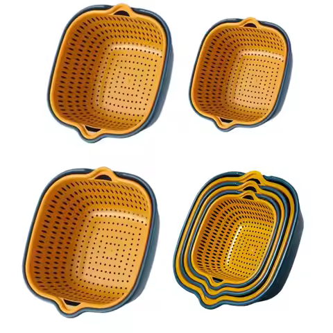 Vegetables Washing Basket Kitchen Colander Set with Bowl Strainer, Household Double Layer Draining B