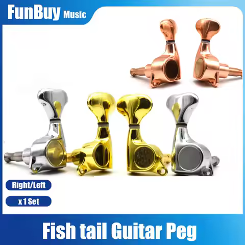 6pcs Fish Tail Guitar Tuning Peg Full Sealed String Locking Machine Head Chrome Gold for Acoustic El