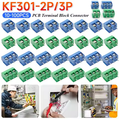 10-100PCS KF301 2P/3P PCB Terminal Block Connector Blue Green PCB Screw Terminal Block Connector Ass