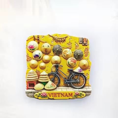 Vietnam Yellow Wall Bike Fridge Magnet Nostalgic Old Town Souvenir, Unique Southeast Asian Gift for 
