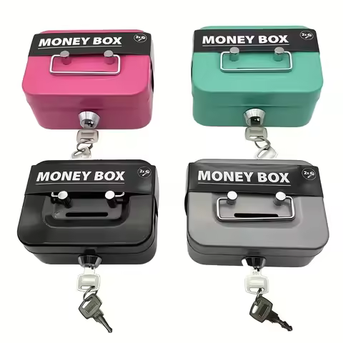Portable metal anti-theft password cash box with lock, secure storage box for home and office cash a