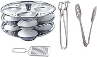 Combo of Stainless Steel 3 Plate idli Maker Stand (12 Slot), Steel Cheese Grater, Stainless Steel Momo's/Ice Tong with Stainless Steel Utensil Grip Tool