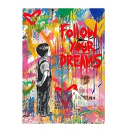 โปสเตอร์ Banksy ฝันใหญ่ เด็กชายกราฟฟิตี งานพิมพ์ผ้าใบสำหรับศิลปะบนผนัง ของแต่งบ้าน สไตล์ทันสมัย STRE