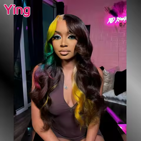 Ying 200% Multicolor Yellow Green Colored Body Wave 13x4 Lace Front Human Hair Wigs Pre Plucked Read