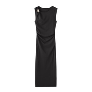 TRAF Pleated Long Dress Woman Black Sleeveless Midi Dresses for Women Draped Summer Dress Woman 2025