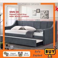 LPC MALL 3ft Single Day Bed With Pull Out Daybed Trundle Velvet Grey Katil Sofa With Pull Out Murah 