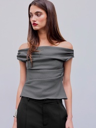 Cider Off-shoulder Ruched Zipper Crop Top