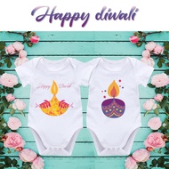 Happy Deepavali Baby Clothes Diwali Party Playsuit Outfit Boys Girls Baby Romper Infant Jumpsuit 排灯节哈衣 Newborn Gift 屠妖节连身衣
