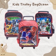 Big SIZE Boys TROLLEY/Wheel Bag For Kindergarten Elementary School Boys Animated Character/New SIZE Men's School Suitcase Strong Durable/SPIDERMAN ULTRAMAN TRANSFORMER Children's TROLLEY/Push Bag