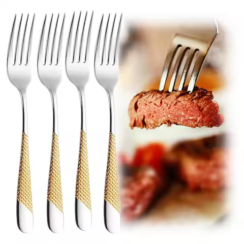 7.95“ Food Grade Stainless Steel 304 Gold Plated Dinner Forks Set Dishwasher Safe Salad Fork Table F