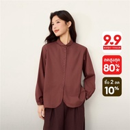 GIORDANO Women Shirts 100% Cotton Shawl Collar Shirts Long Sleeve Fashionable Causal Loose Shirts 05