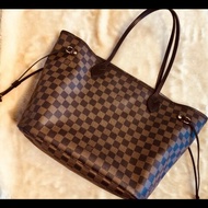 Lv托特包/側背包/neverfull經典棋盤格中號