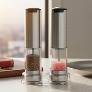 Stainless Steel Electric Spice Mill Set for Salt & Pepper, USB Rechargeable, Adjustable Grind, 95ml 