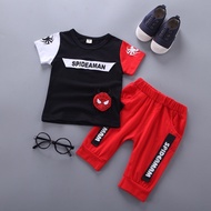 80-120 Baby Boys Two Piece Set Cartoon Spiderman Letter Printing Short Sleeved T-shirt+shorts Suit f