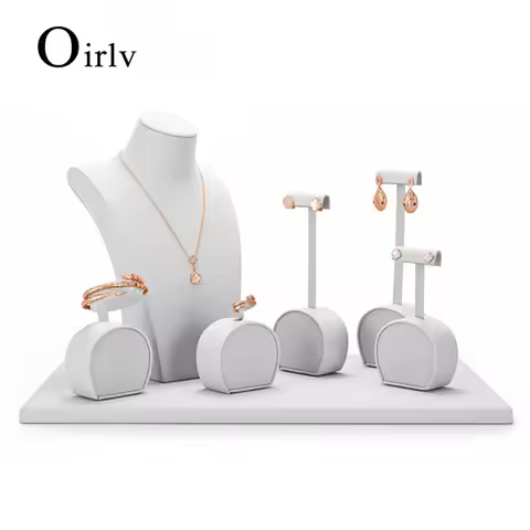 FANXI Newly Resin Earrings Display Stand Microfiber Necklace Display Bust Jewelry Display Props Set 