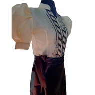 ♞,♘,♙Puff Sleeve Ladies Barong with Satin Skirt