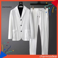 CHA 1 Set Autumn Men Blazer Pants Stripe Pleats Jacket Drawstring Pants Casual Suit for Wedding