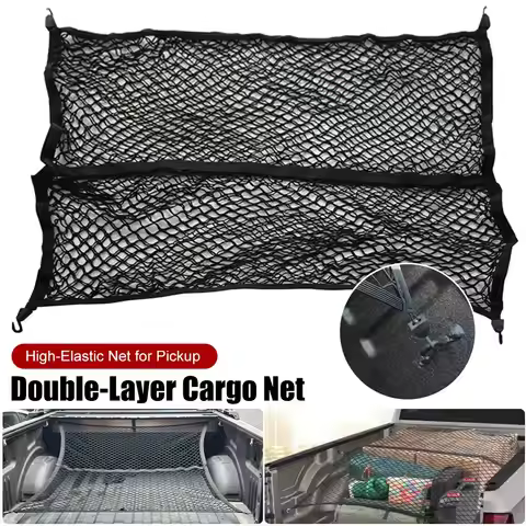 High Elastic Cargo Net for Pickup Truck Bed 4'x4' Stretch to 7'x7' Double Layer Bungee Net Mesh for 