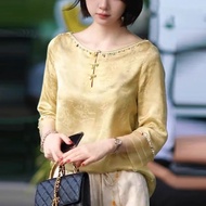 T Temperament Fashion Shirt Flat Neck Top Women 2025 Temperament Shirt Chinese Style Chinese Style T