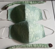 MASKER HIJAU SAGE MASKER BROKAT HIJAU HIJAB NONHIJAB