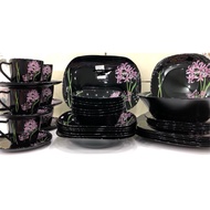 (Ready Stock) HZ-2253 Florea Opal Black 38pcs Square Dinnerware Set