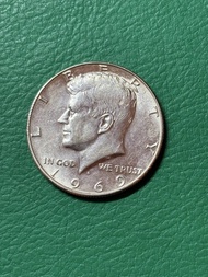 靚狀態1969甘迺迪US$0.5銀幣含有40%白銀/1969 Kennedy Half Dollar Silver Coin 40% of silver