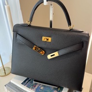 HERMES Kelly 32 黑金外縫 C刻 Epsom