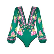 KAORI GREEN grape swimsuit long sleeve + skirt outer / baju renang wanita / korean swimwear / beachw