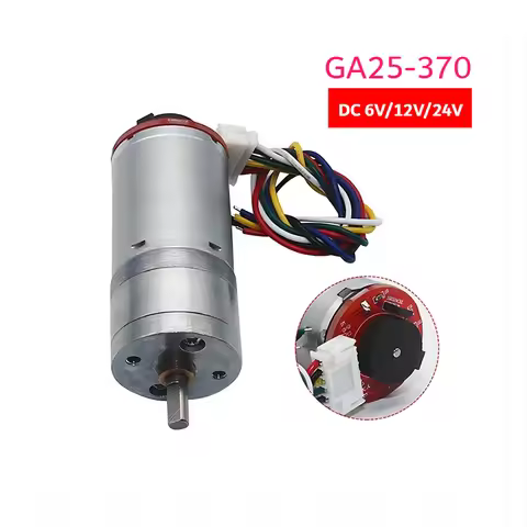 JGA25-370 DC Gear Motor with Encoder 6V 12V 24V High Torque 370B Speed Measuring Code Disc Low Noise