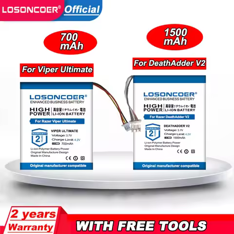 LOSONCOER 1500mAh For Razer DeathAdder V2 Battery For Razer Viper Ultimate Wireless Gaming Mouse Bat