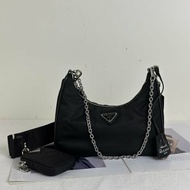 PRADA 經典三合一尼龍斜背包 - 黑銀