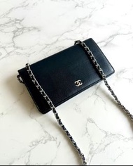 【LA LUNE】絕版古董包 Chanel黑銀色WOC 側背包 斜背包 中古二手包 長夾皮夾