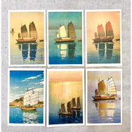 Sailboat postcard set printed on do paper - Handmade postcard 10x15cm with kraft envelope