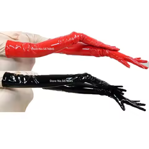 1 Pair Wholesale PVC Vinyl Spandex Zentai Long Black/Red Opera Gloves Unisex Latex Bondage Clubwear 