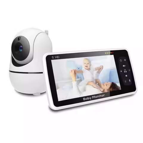 New 5 Inch Video Baby Monitor with Camera and Audio, 4X Zoom, 22Hrs Battery, 1000ft Range 2-Way Temp