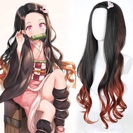 Ghost Killing Blade Kamado-Nezuko Wig Black Gradient Orange Long Curly Hair Color Blocking Any Time 