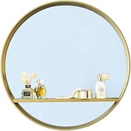 Bathroom Wall-Mounted Mirror, Round Shape Medicine Cabinet （Storage Table）, Hanging Mirror, Storage Cabinet Vanity Mirror, Surface Mounting (Color : Brass-Colored, Size : 60x60cm)