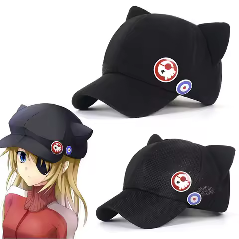 Cute Cat Ear EVA Asuka Shikinami Polar Fleece Hat Peak Baseball Cap Cosplay Accessories Hats Adjusta