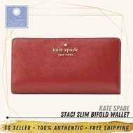 [SG SELLER] Kate Spade KS Womens Staci Large Slim Bifold Redcurrant Leather Wallet