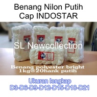 BENANG NILON PUTIH CAP INDOSTAR UKURAN LENGKAP D3-D6-D9-D15 / 1 PAK MURAH