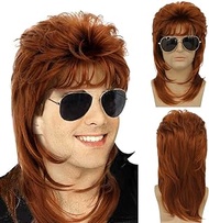 Swiking Orange Mullet Wig for Men Retro 70s 80s Disco Rocker Curly Punk Party Halloween Cosplay Costume Full Wigs (Orange)